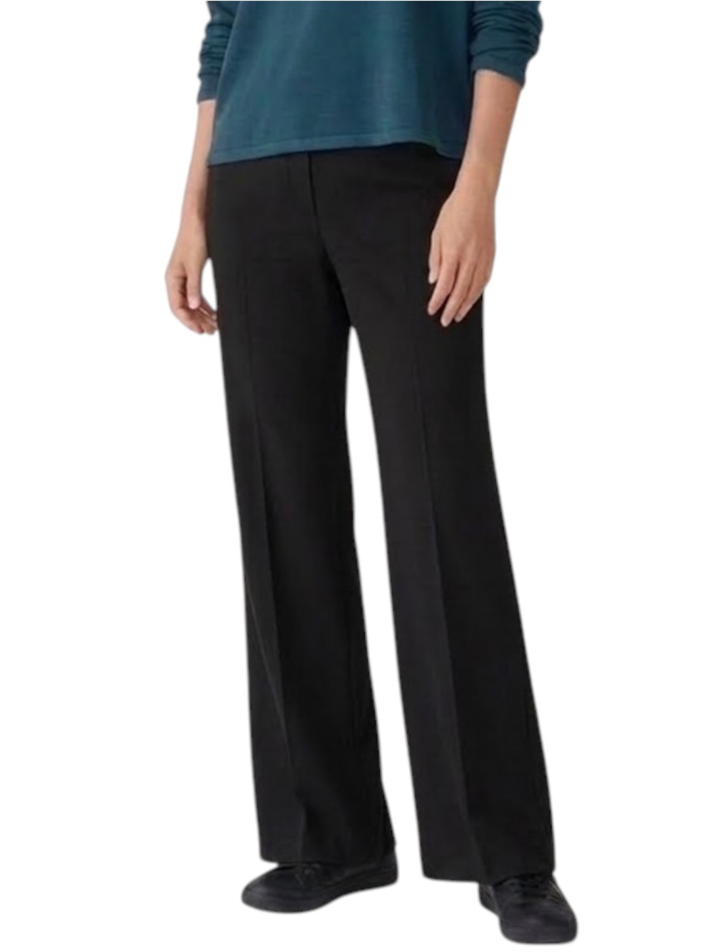 Eileen Fisher Black Crepe Slit Hem Straight Leg High Waist Pull On Pants Size XL